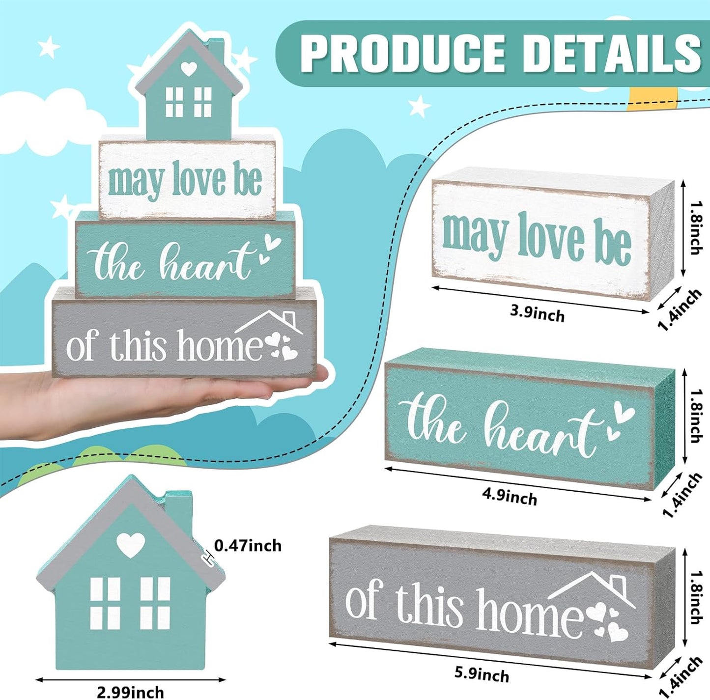 Farmhouse Wooden Tabletop Decor Home Tiered Tray Decor Rustic Pastel May Be Love The Heart of This Home Wood Sign Neutral Decorations for Coffee Shelf Desk Centerpiece Decoration