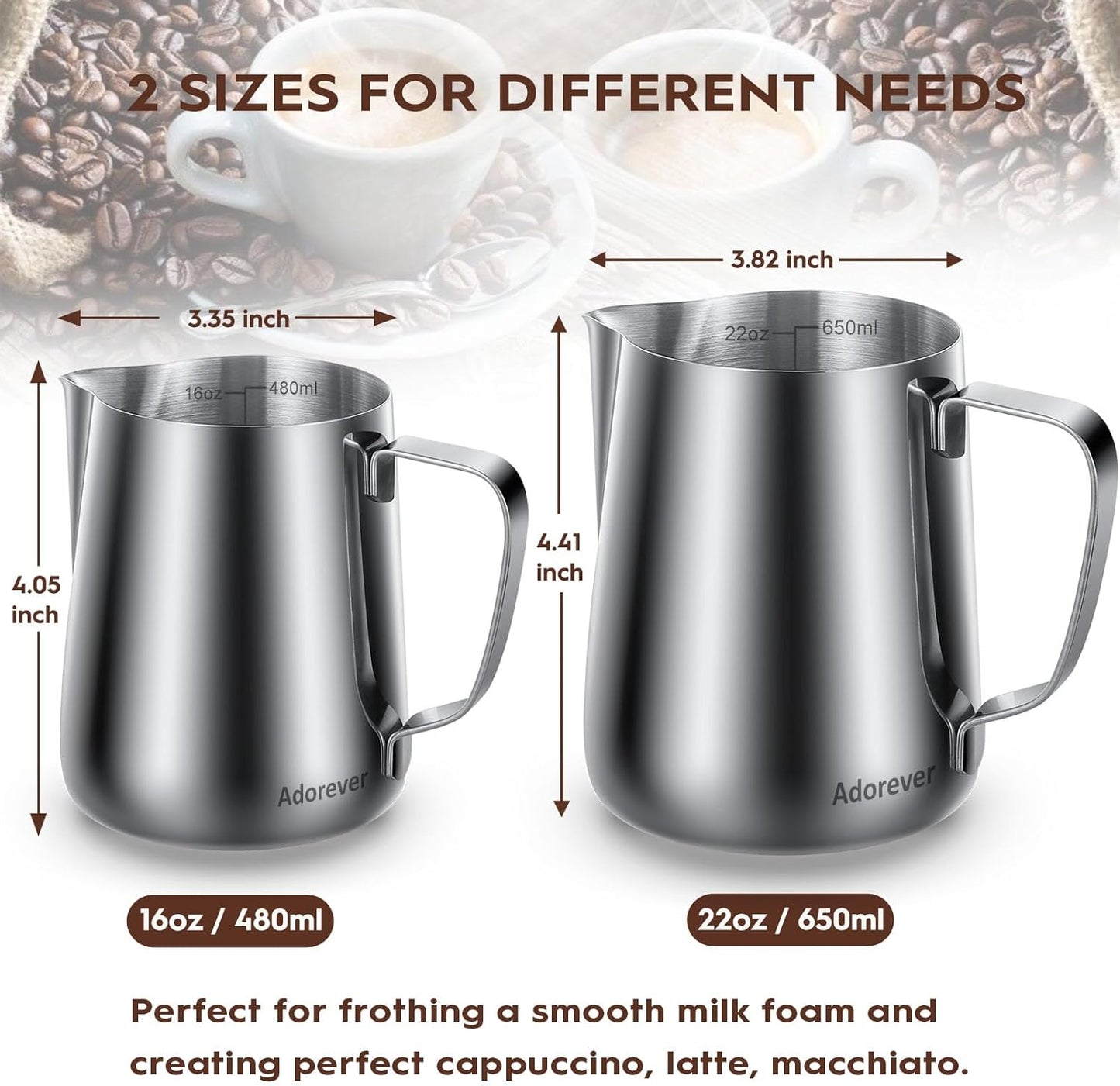 Milk Frothing Pitcher, 22oz 650ml Milk Frother Cup Stainless Steel Steaming Pitcher, Coffee Bar Cappuccino Espresso Machine Accessories Barista Tools, Metal Steamer Cup Mug Milk Jug with Latte Art Pen