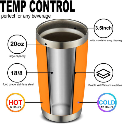 COMOOO 20oz Tumbler Bulk Double Wall Vacuum Insulated Travel Mug, Stainless Steel Tumbler with Lid and Straw Durable Powder Coated Insulated Coffee Cup for Cold & Hot Drinks (Orange, 2 pack