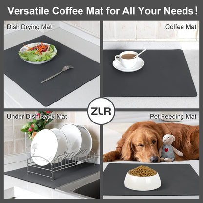 ZLR Coffee Mat - 16" x 24" Extra Large Kitchen Hide Stain Absorbent Dish Drying Mat for Countertop - Easy to Clean Coffee Bar Mat for Espresso Machine and Spill Protection - Dark Gray