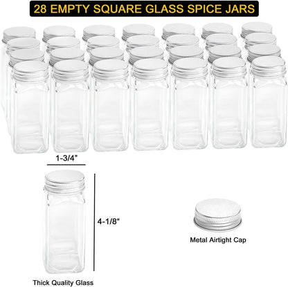 SpaceAid Spice Rack Organizer with 28 Spice Jars, 386 Spice Labels, Chalk Marker and Funnel Set for Cabinet, Countertop, Pantry, Cupboard or Door & Wall Mount - 28 Jars, 13.4" W × 10.8" H, White