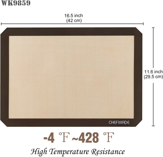 CHEFMADE 17-Inch Silicone Baking Mat with Measurements, Non-stick Heat Resistant Rolling Dough Mat, for Pastry,Pizza, Fondant and Pie Crust Making 11.7" x 16.7" (Brown)