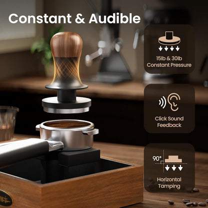 MHW-3BOMBER 58.5mm Espresso Tamper - 3 Spring Loaded Coffee Tamper with Sound Feedback - Barista Tamper Tool Espresso with 15lb / 30lbs Replacement Springs - Walnut Handle SUS304 Ripple Base T7071T-OS