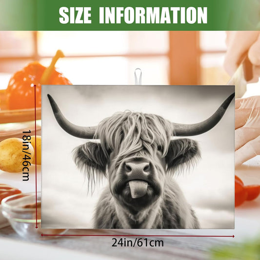 Large Dish Drying Mats For Kitchen Counter Microfiber Kitchen Drying Mat XL Draining Pad Absorbent Quick Drying Dish Mat 18x24 Inch - Cow Face