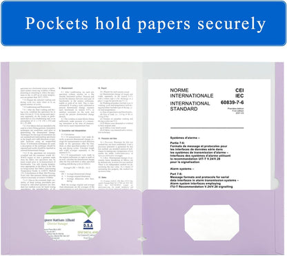 Zzrywuty File Folders with Pockets Letter Size, 50-Pack Paper Folders with Card Slot, Two Pocket Folders for School Students, Businessmen, Home and Office Workers（Purple）