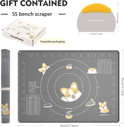 Ourokhome Silicone Baking Mat Sheet and Pastry Dough Cutter, 0.5 Inch Thick 28" X 20" BPA free Silicone Rolling Mat, Non-Stick and Anti-Slip, Dishwasher Safe (Gray)