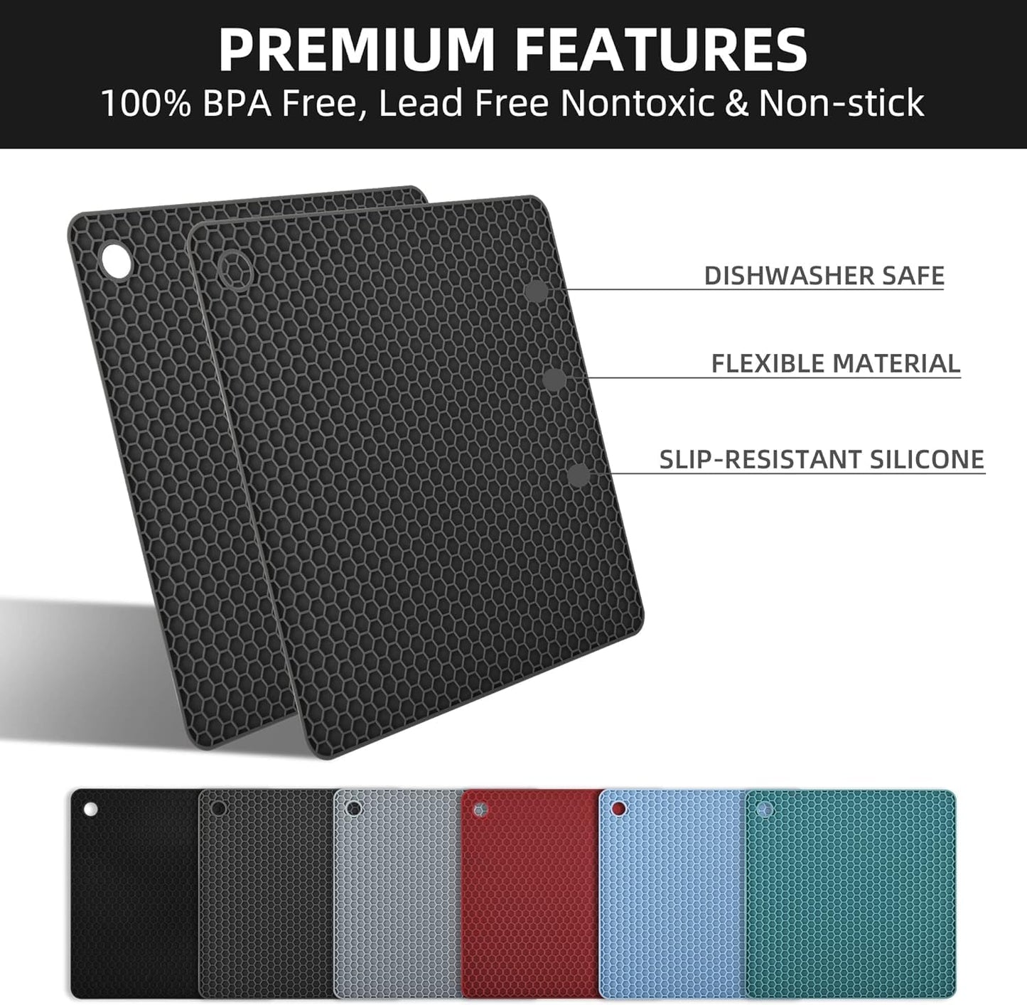 Silicone Trivets Mats, Hot Pads for Pot Holder, Square Trivets for Dishes, Pots and Pans, Multi-Purpose Kitchen Counter Pads, Non-Slip Heat Resistant Mats Set 4 Red