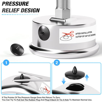 MEANLIN MEASURE 0~100Psi Liquid Filled Pressure Gauge Stainless Steel with 316 Stainless Steel Joint 1/4" NPT 2.5" FACE DIAL for Well Pump Tire Water Pressure Tester Center Back Mount