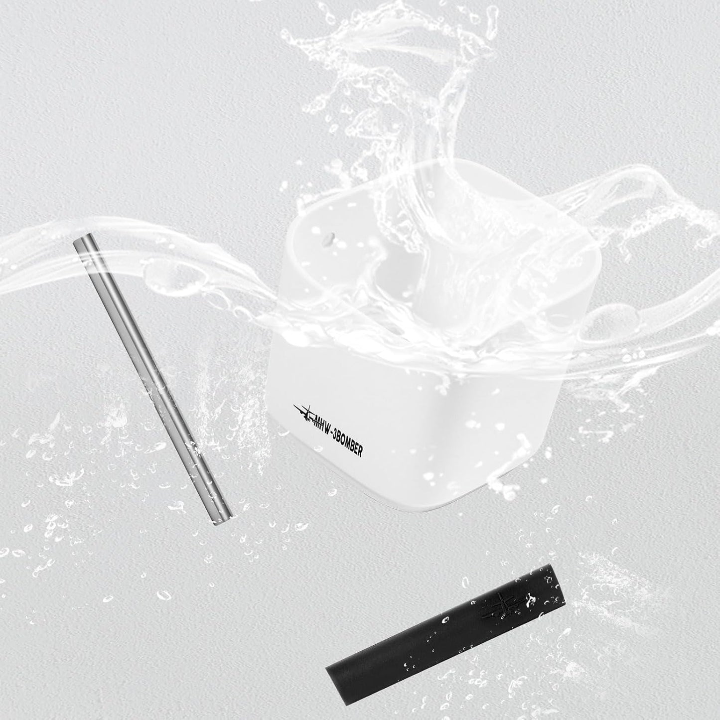 MHW-3BOMBER Coffee Knock Box Mini Espresso knock box Square Non-Slip With Removable Knock Bar (White Set, 1.2L)