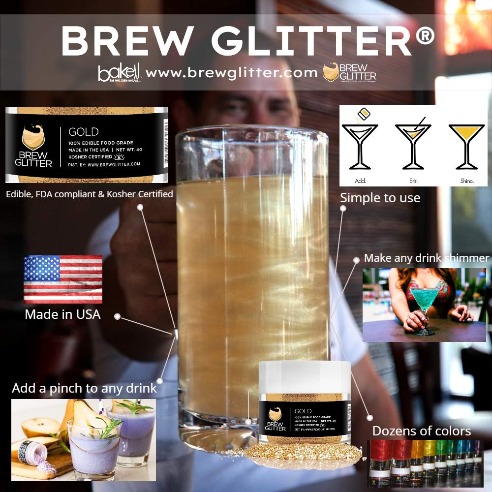 White BREW GLITTER Edible Glitter For Drinks, Cocktails, Beer, Garnish Glitter & Beverages | KOSHER & HALAL Certified | 100% Edible & Food Grade | Vegan, Gluten, Nut Free (50g, White)