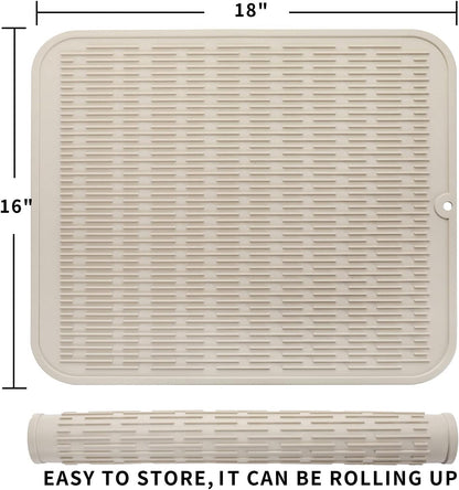 Silicone Dish Drying Mat for Multiple Usage,Easy clean,Eco-friendly,Heat-resistant Silicone Mat for Kitchen Counter or Sink,Refrigerator or Drawer Liner Tapioca XL 18 inches x 16 inches