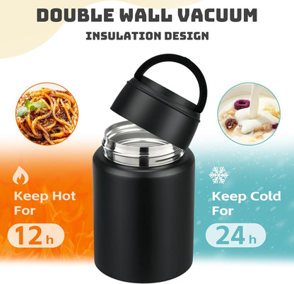 Soup Thermo for Hot Food Kids 16oz Insulated Food Jar Leakproof Thermo Lunch Container for Kids Wide-Mouth Stainless Steel Lunch Box for School with Handle Folding Spoon(3+)