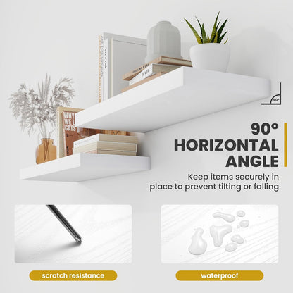 30 Inch Floating Shelves, 9.3" Deep Floating Shelf Wall Mounted, 30" Wall Shelves, Rustic Deep Bookshelf, Large Display Shelves & Storage Shelves for Bedroom, Living Room, White, Set of 2