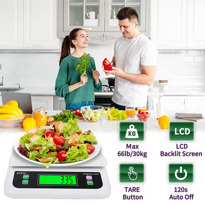 Large Digital Kitchen Scale 66lb/30kg Food Scales for Kitchen with Tare and Prep Counting Baking Cooking Bread Meat Scale with LCD Display for Bakery (White, 30kg)
