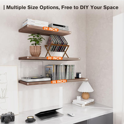Wall Shelf Set of 1, Walnut Floating Shelves 24 in W x 10 in D x 1 in H, Wooden Floating Wall Shelf with Invisible Brackets for Living Room/Bedroom/Bathroom/Kitchen Storage and Decor