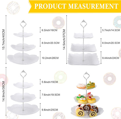 Sawysine 6 Pack 3 Tiers Dessert Stand Plastic Cupcake Stand Serving Trays Cupcake Display Stand Cookie Tray for Party and Platter for Home(Silver)