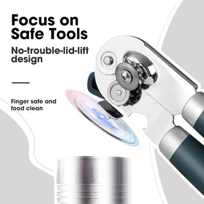 Beneno Can Opener Manual with Magnet, Hand Held Heavy Duty Can Opener with Durable Sharp Blade Smooth Edge, Big Effort-Saving Knob, Soft Grip Rubber Handle, Multifunctional Bottle Opener, Green
