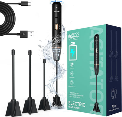 Upgraded Resin Mixer, Handheld Rechargeable Mixer with Minimizing Bubbles,Epoxy Resin Mixer for Resin, Silicone Mixing, Resin Molds, DIY Crafts (Included 4 pcs Paddles) (Black)