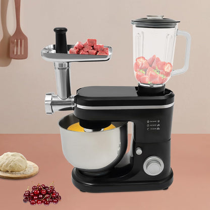 Stand Mixer, 3-in-1 Food Processor Multifunctional Electric Kitchen Mixer with 6 Accessories for Most Home Cooks, 6.34 Qt (Black)