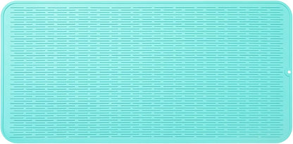 Silicone Dish Drying Mat for Multiple Usage,Easy clean,Eco-friendly,Heat-resistant Silicone Mat for Kitchen Counter or Sink,Refrigerator or Drawer Liner Mint 5XL 36inches x 18inches