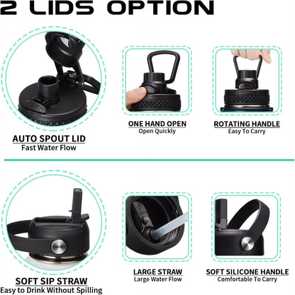 2/3 Gallon Water-Bottle with Straw & Spout Lids - 87oz Insulated Water Bottle Cold-48h Hot-24h, Men Women Stainless Steel Water Jug Travel Mug w/Strap Carrier Bag, Paracord Handle, Protective Boot