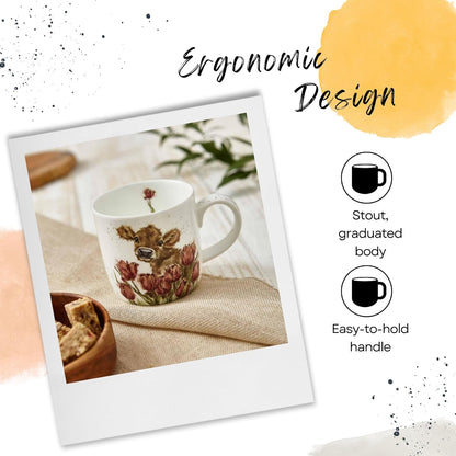 Royal Worcester Wrendale Designs Bessie Cow Mug | 14 Ounce Large Coffee Mug with Cow Design | Made from Fine Bone China | Microwave and Dishwasher Safe