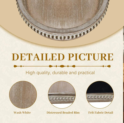 MAONAME Wood Serving Tray, Farmhouse Wooden Tray for Coffee Table, Oval Beaded Trays, Washed White Decorative Trays for Living Room, Kitchen, 15" X 9" X 1.2"