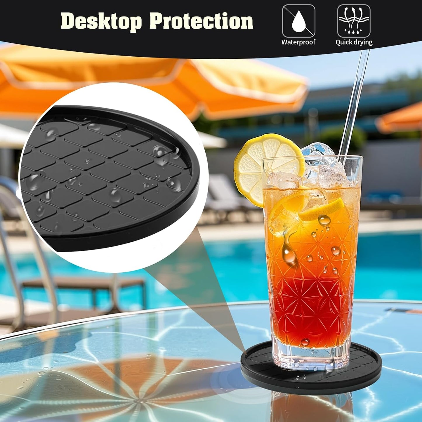 Coasters,Drink Coasters Set of 8 with Holder (Black, 12pcs)