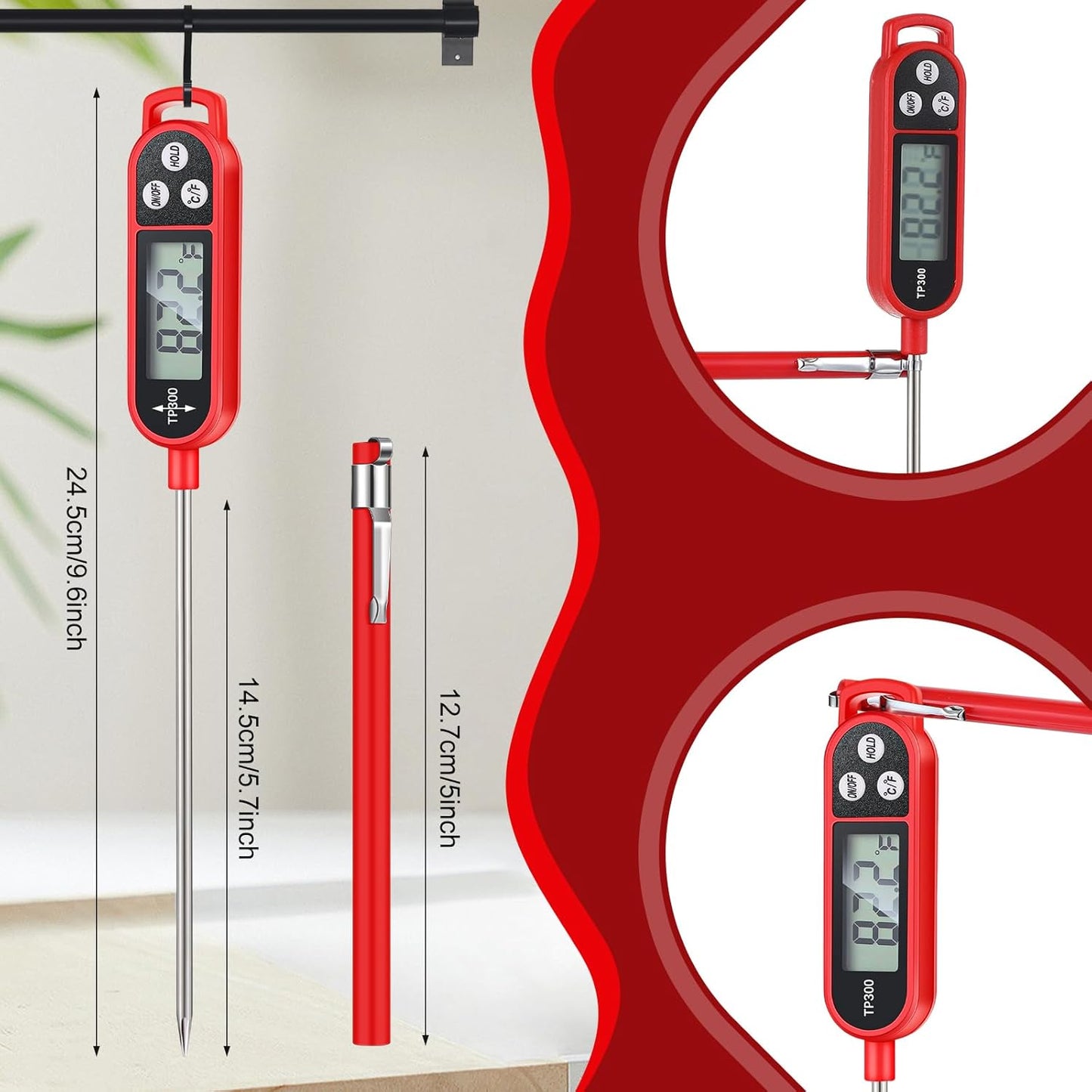 12 Pcs Meat Food Thermometer Food with Probe Water Liquid Instant Read Digital Thermometer Kitchen Cooking Supplies for Cooking BBQ Milk Yogurt (Red)