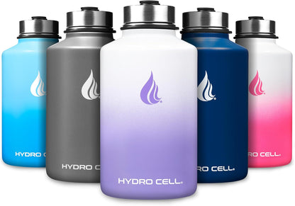 HYDRO CELL Stainless Steel Insulated Water Bottle with Straw - For Cold & Hot Drinks - Metal Vacuum Flask with Screw Cap and Modern Leakproof Sport Thermos for Adults (Lavender/White 64oz)