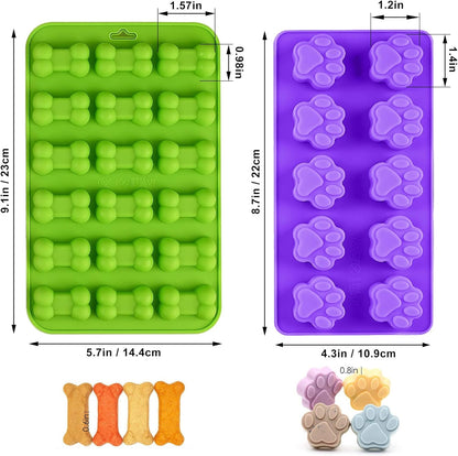 Set of 15 Non-Stick Silicone Dog Treat Molds - Paw and Bone Shapes, Ideal for Frozen Treats, Baking Jelly, Candy, Chocolate, Dog Snack Biscuits
