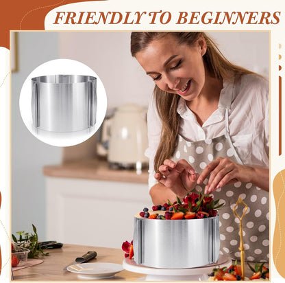 Hushee Cake Mold 15 cm High, 6 to 12'' Adjustable Ring Cake Baking Supplies Rings Round Stainless Steel Decorating Bakeware Tools with Scaling for Mousse Baking Dessert Making(2 Pcs,15 cm)