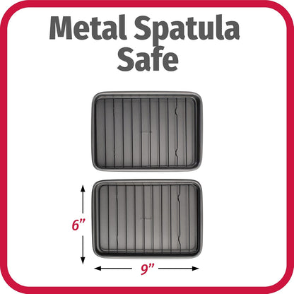 GoodCook Set of 2 Nonstick Steel 9" x 6.2" Toaster Oven Mini Baking Sheets with Racks, Gray