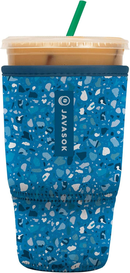 Sok It JavaSok Iced Coffee & Cold Soda Insulated Neoprene Cup Sleeve (Sky Terrazzo, Large: 30-32oz)