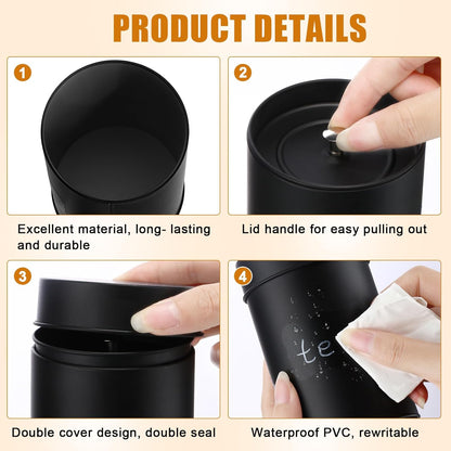 Tanlade 3 Pcs Tea Tin Canister Metal Round Can with Airtight Lid Double Sealed Tea Tin Canisters, with 1 Erasable Chalk Marker and 16 Stickers for Loose Leaf Coffee Sugar, 16 oz
