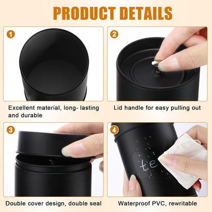Tanlade 6 Pcs Tea Tin Canister Metal Round Can with Airtight Lid Double Sealed Tea Tin Canisters, with 1 Erasable Chalk Marker and 16 Stickers for Loose Leaf Coffee Sugar, 16 oz