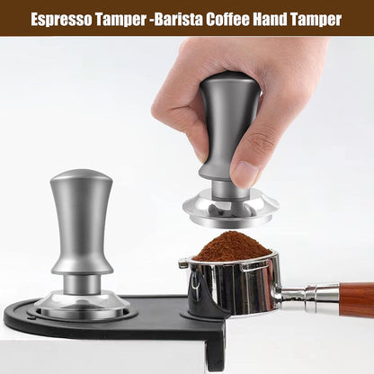 K COOL Espresso Hand Tamper, Premium Barista Coffee Tamper with Calibrated Spring, 100% Flat Stainless Steel Base Tamper for Breville Series 54mm Portafilter Basket (53mm, Silver)