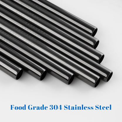 Tomorotec 8-Pack Stainless Steel Straws for Stanley Tumbler 40oz, 12" Metal Straws for Stanley Cup with Brush, Reusable Drinking Straws for Smoothies, Milkshakes, Dishwasher Safe and BPA-Free (Black)