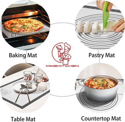 Silicone Baking Mat with Measurement, Non Stick Silicone Pastry Mat for Dough Rolling, Silicone Mat for Baking Macaron Pizza Cookies Pie Crust Oven, Silicone Bread Mat