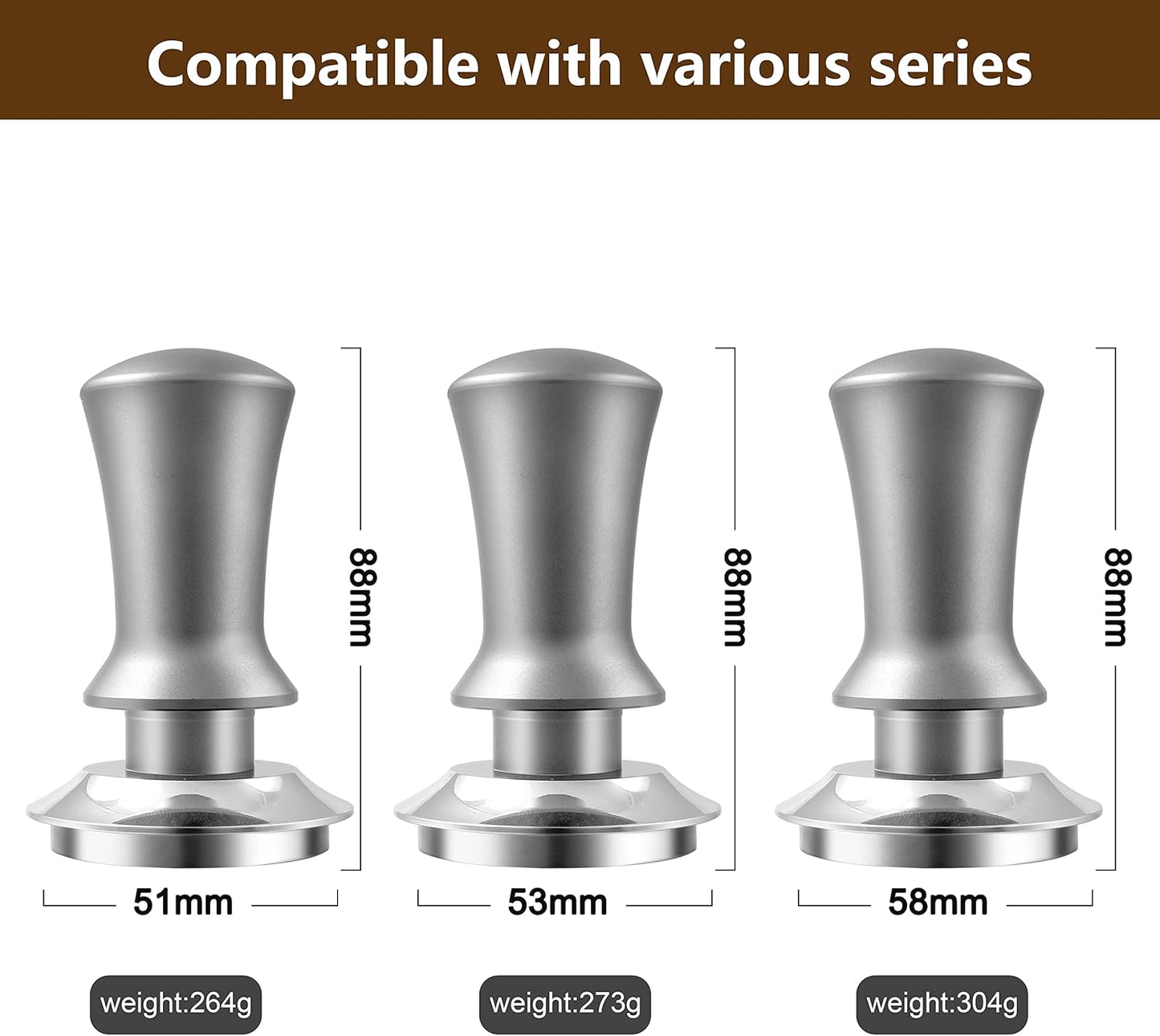 K COOL Espresso Hand Tamper, Premium Barista Coffee Tamper with Calibrated Spring, 100% Flat Stainless Steel Base Tamper for Breville Series 54mm Portafilter Basket (53mm, Silver)