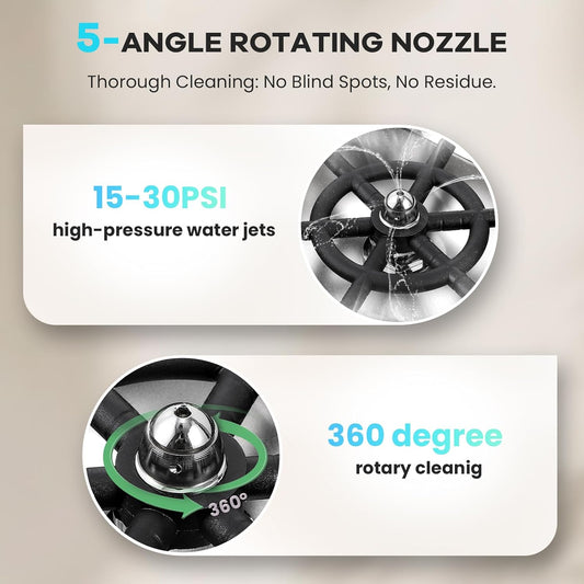 Huanyu Pitcher Rinser with Detachable Countertop Base | 360° Rotating High-Pressure Nozzle | Stainless Steel with Drain and Drip Tray | Auto Cup Cleaner for Home and Commercial | 13.39×7.68×5.43 in