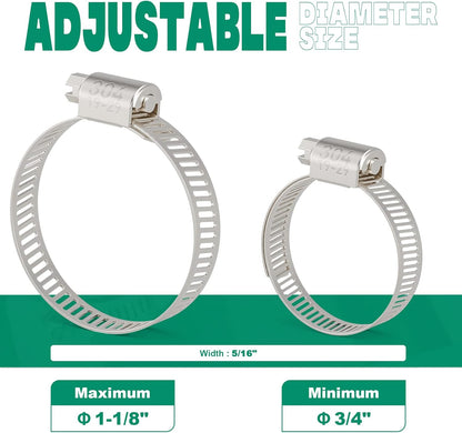 20PCS Hose Clamps Stainless Steel Adjustable 3/4"–1-1/8"(19-29mm) Worm Gear Hose Clamp, Heavy Duty Metal Small Hose Clamps for Automotive, Pipe, Radiator Plumbing, Fuel Line