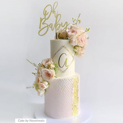 Cake Baking Stencil - Seamless Delicate Pattern for Decorating Tall Double Barrel Cake to Use with Buttercream, Royal Icing, Ganache, Paint, Airbrush (RHOMBA)