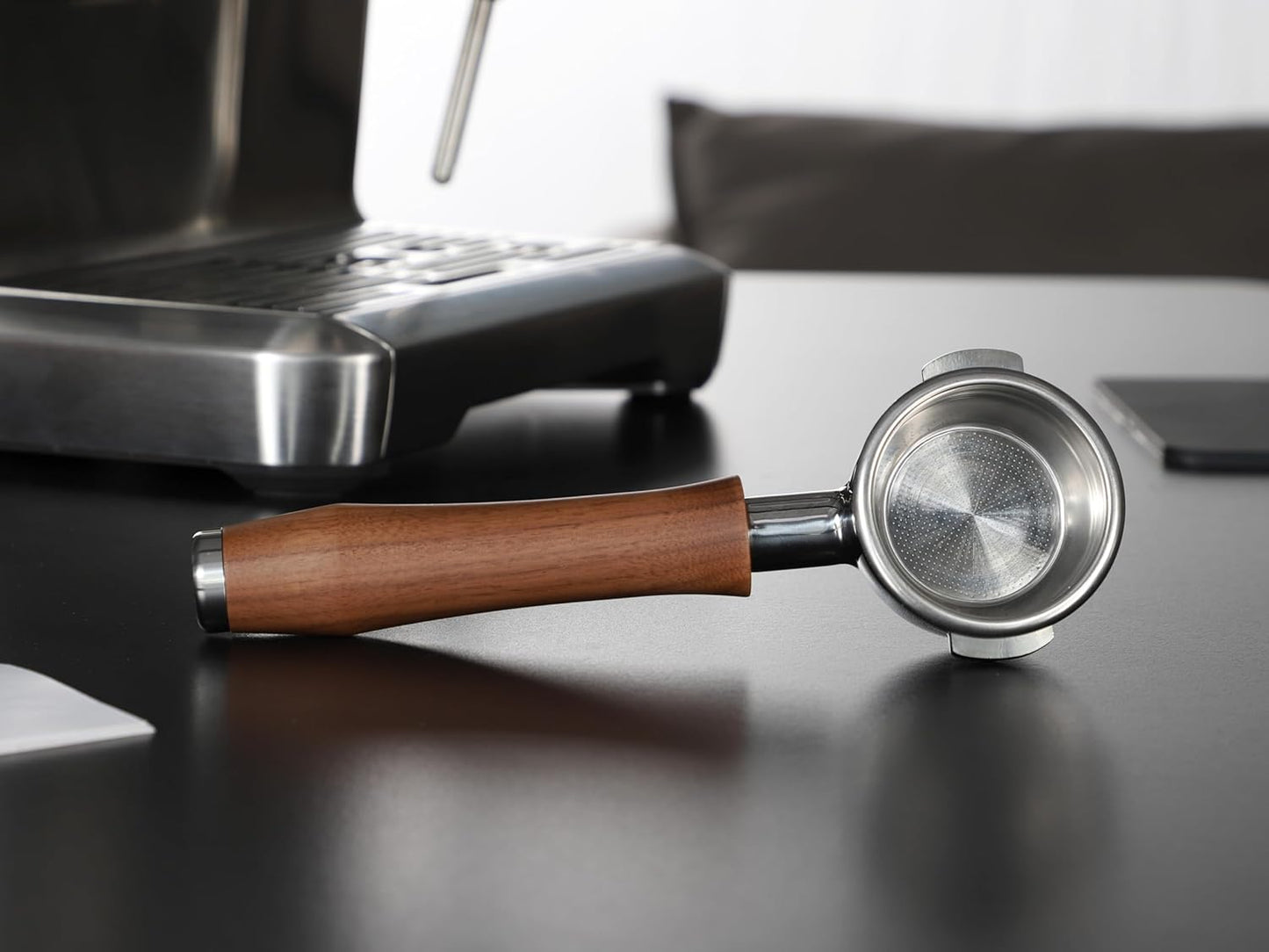 58mm Bottomless Portafilter | Fits for E61 Group Head 2 Ears machines| Stainless Steel portafilter and Walnut wood Handle|Espresso Machine Accessories(Walnut)