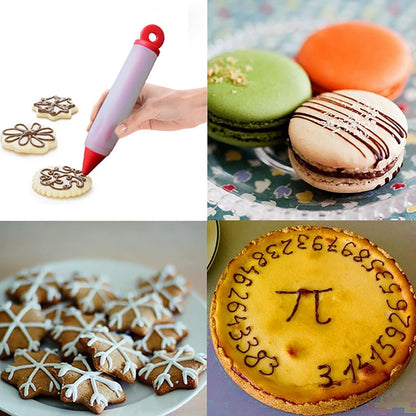 Cake Decorating Pen Dessert Decorating Tool, Silicone Food Syringe Cylinder with 4 Heads Cookie Icing Piping Nozzles Used for Chocolate Jam, Lettering, Drawing, Cream (Black)