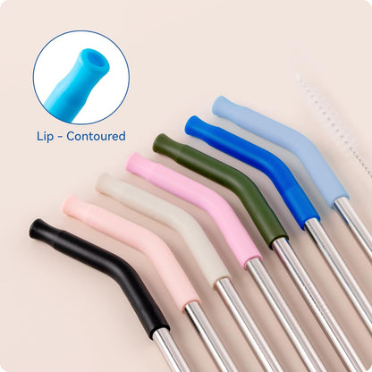 Reusable Metal Straws with Silicone Tip for Stanley 30oz,Stainless Steel Drinking Straws for 30oz Tumbler,3 Straight Tubes & 6 Tips& 1 Cleanr Brush (Rose Quartz)