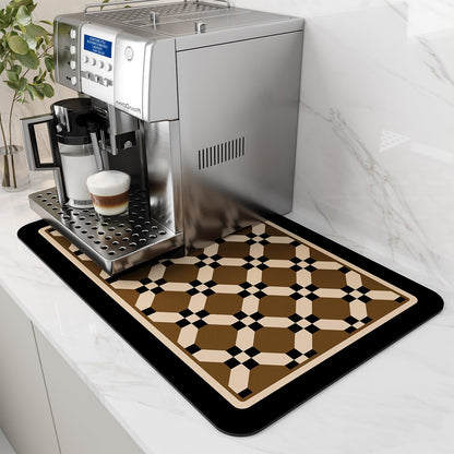 AMOAMI Coffee Mat Hide Stain Rubber Backed Absorbent Dish Drying Mat for Kitchen Counter - Fits Under Coffee Maker or Machine - PEANUT 12X19
