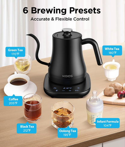 Gooseneck Electric Kettle with Temperature Control, 27oz/0.8L Fast Heat Electric Kettle for Pour Over Coffee/Tea, Auto Shut Off & Boil-Dry Protection, 4hrs Keep Warm, Stainless Steel Inner,Matte Black