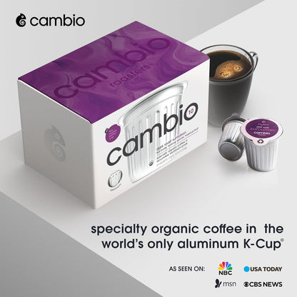 Cambio Roasters Sumatran Keurig Organic Coffee K Cups, Only Aluminum Keurig Coffee Pods with Organic Beans, More Flavor & Longer Lasting Freshness, Sumatran Light Roast K Cups, 10 count