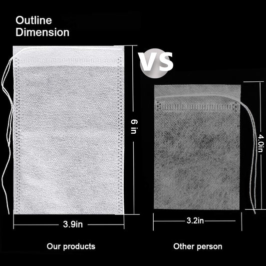 Fenshine 100Pcs Large Tea Bag - Disposable Empty Tea Filter Bags No Mess Mesh Bags with Drawstring for Concentrate/Iced Coffee, Herb, Loose Leaf Tea
